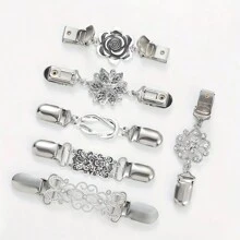 2 件/4 件复古花卉印花开衫领口胸针