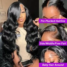 42 Inch 200% Density Body Wave Lace Front Wig Human Hair HD Lace Frontal 13x4 Pre Plucked With Baby Hair For Women Natural Black Body Wave 13x4 Lace Front Closure Wig Preplucked