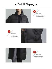 Piumino lungo laccato Lelayla-Invernale da donna, ispessito e caldo, con cappuccio a maniche lunghe per la stagione fredda, stampa con motivi geometrici di lettere artistiche in stile coreano classico - nero - Visualizzare 6