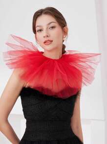 1pc Exaggerated Puff Ruffled Detachable Mesh Fake Collar For Women