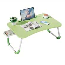 Foldable Laptop Lap Desk With Cup Holder And Drawer - Portable Dining Bed Tray For Eating, Writing, Sofa And Floor Use - 黑胡桃木 - 查看 11