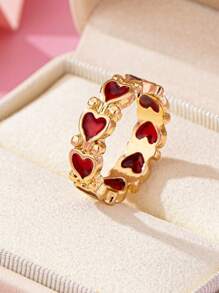 1 件简约、可爱、可爱的欧美风格金属合金透明红色滴水心形戒指，红色心形情人节戒指，适合日常佩戴、社交、派对、公关、情人节礼物、情侣礼物、妈妈、母亲、母亲节、礼物 - 紅色 - 查看 2