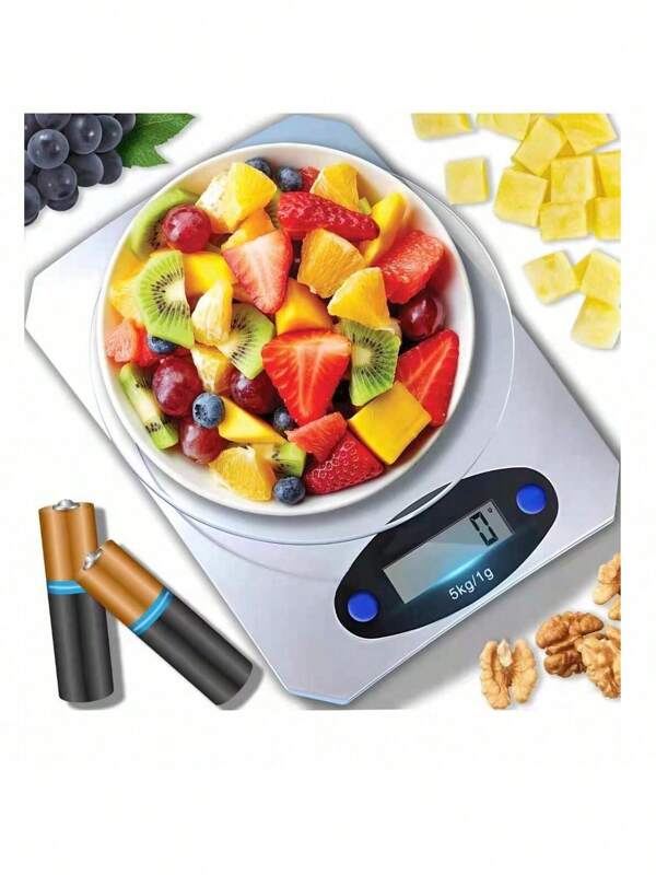 Bilancia da cucina elettronica ad alta precisione 5 kg/1 g di pesatura accurata, display LCD, adatta per frutta, noci, ingredienti da forno, essenziale per cucinare in cucina, bilancia per alimenti digitale multifunzionale, fornita con batteria, ideale per mangiare e cuocere in modo sano, spegnimento automatico, commutazione dell'unità , funzionamento facile, design robusto e durevole
