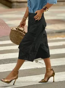 Women New Arrival Casual Plain Pocket Short Utility Pants