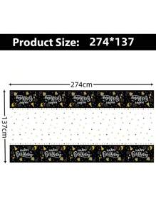 带有生日快乐主题印花的防水一次性桌布，双色生日快乐字母设计，适合生日派对，防油防水 - 彩色 - 查看 2
