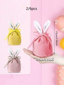 2/6 Túi quà hình thỏ Phục sinh có dây rút - Túi đựng quà tai thỏ bằng nhung dễ thương, nhiều màu sắc, dùng cho tiệc cưới, sinh nhật, tiệc Phục sinh mùa xuân và giỏ quà - Nhiều màu - Xem 3