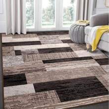 Modern Geometric Patchwork Area Rug, 5x8 Chocolate Large Rugs For Living Room, Rockwood Collection Indoor Rugs For Bedroom, Throw Carpet Floor Decor For Entryway Dining Room Office - màu nâu - Xem 2