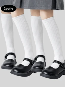2 Pairs Kids Socks With Stripe Pattern, Seamless Long Tube Design, Suitable For 3-12 Years Old Boys & Girls, Great For Daily Wear And School Use
