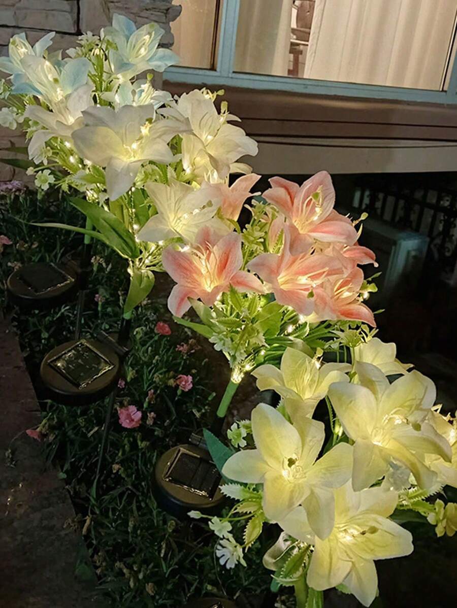 戶外太陽能花園燈 太陽能百合花燈 防水人造花太陽能景觀燈 太陽能仙女燈 適用於庭院、花園、小徑裝飾 母親節禮物 1件裝 - 百合 - 查看 1