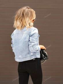 Fall Women Clothes Must-Have: Classic Denim Jacket – Razor Cut-Outs & Vintage Wash | Edgy Button-Up