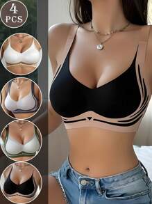 Bộ 4 áo ngực không dây nâng ngực tối giản không đường may cho nữ có khóa sau, thoải mái và nâng đỡ, kiểu dáng mỏng cho mùa hè - Nhiều màu - Xem 1
