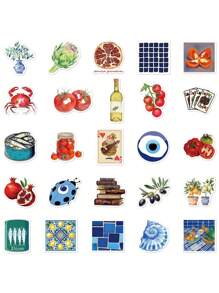 50 Piezas Etiquetas adhesivas de tomate mediterráneo para decorar regalos, álbumes de recortes, portátiles, botellas de agua, teléfonos, guitarras, a prueba de agua - Multicolor - Ver 6