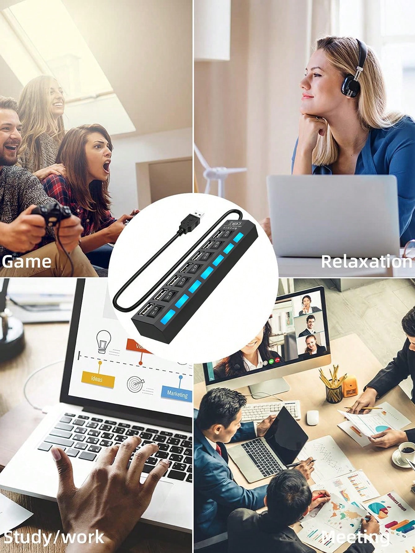 محور يو اس بي متعدد المنافذ 7 في 1 – موزّع يو اس ب...