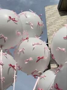 93pcs/1set White Pink Latex Balloons With Pink Bow, Suitable For Outdoor Photo Shoots By Internet Celebrities, Bow Decorations, Valentine's Day, Family Birthday Parties, Weddings