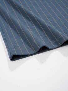 2 件套男士吸湿排汗短袖和长裤睡衣套装，夏季 - 藏蓝色 - 查看 8