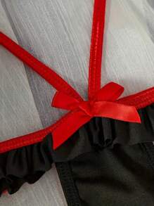 2pcs Women's Sexy Lingerie Halloween Naughty Maid Nurse Cosplay Costume Bodysuit Lingerie Nightclub - Black - View 3