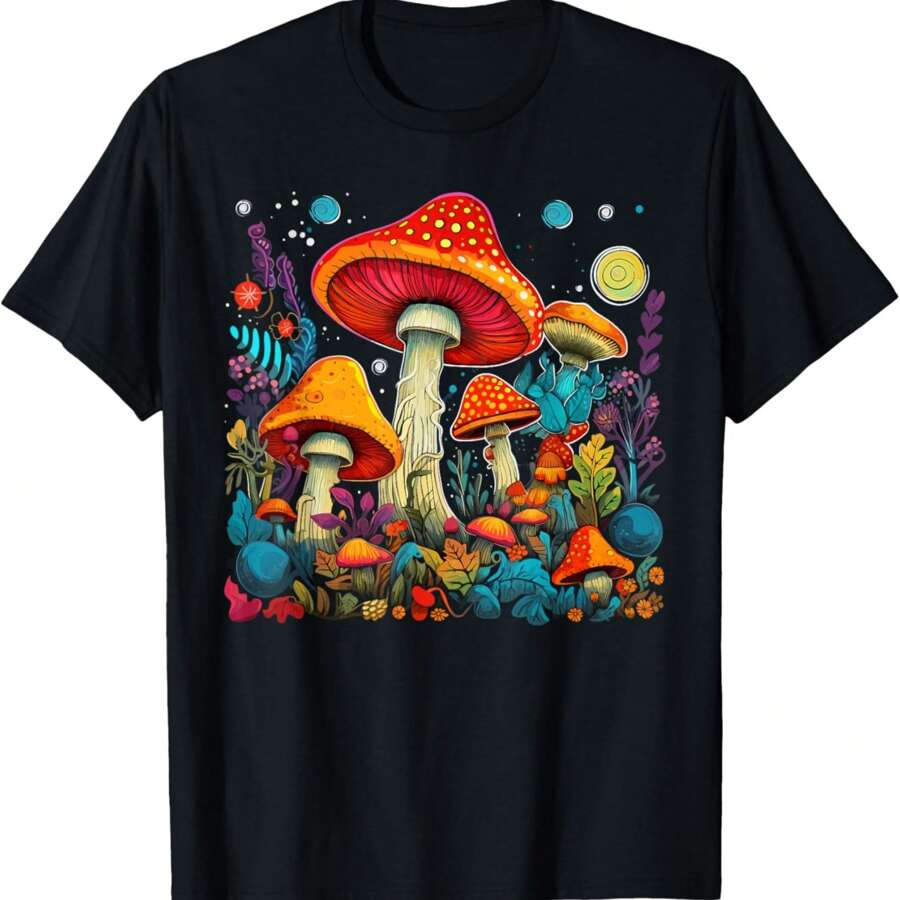 Hippie Mushrooms Forest Fungi Festival T-Shirt - Black - View 1