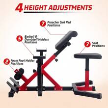 2-In-1 Roman Chair & Preacher Curl Bench Multi-Function Heavy-Duty Hyperextension Bench For Home With Adjustable Height For Arms, Ab, Back, Glute & Leg Extension Exercise Equipment - Black and Red - View 5