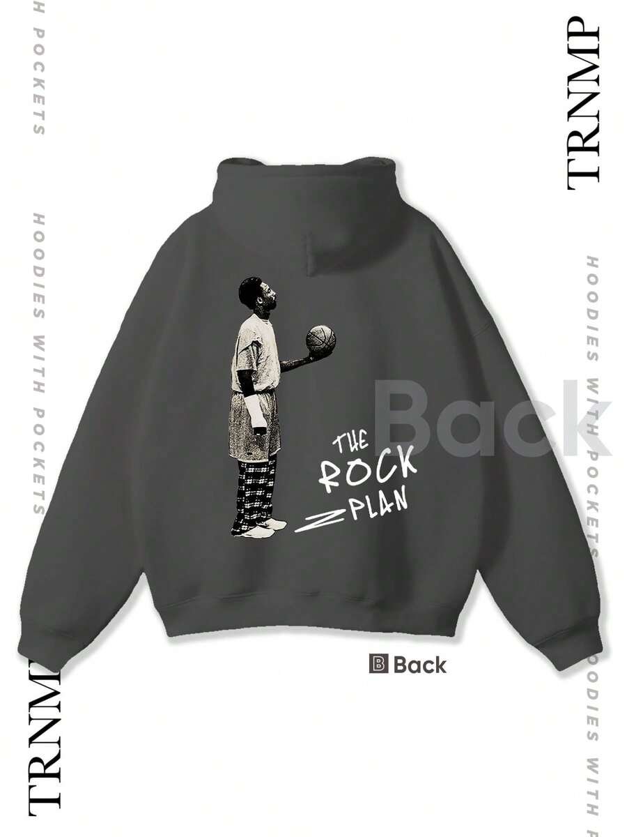 Y2K,My Basketball Dream,Hoodie For Men - Long Sleeve, Regular Fit, Street Style, Digital Print, Casual Pullover With Kangaroo Pocket, Ideal Gift - 灰色 - 查看 1