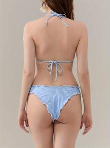 The Women's Summer Bikini Set Features A Top With A Lace Up Collar, Tie Up, Bottom Collar, Backless, And Belly Button Design. Lightweight And Soft, Skin Friendly And Breathable. Suitable For Swimming, Surfing, Beach, Tropical, Honeymoon, Sports, Vacation, Pool Parties, Etc. - 藍色 - 查看 9