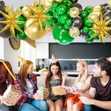 139 个深绿色黑金色气球花环拱门套件，含 3 个星形气球，绿色黑金色乳胶金属五彩纸屑气球，适用于周年丛林生日毕业派对装饰 - E - 查看 4