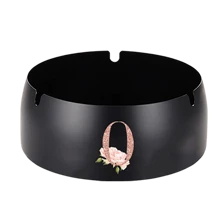 便携式不锈钢烟灰缸防烫烟嘴桌面圆形烟灰缸玫瑰金首字母图案防风烟灰缸吸烟办公室家居装饰烟灰缸架