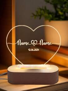 LICVIC 1pc Customized Name Heart-Shaped Acrylic Lamp, Personalized Text/Date Acrylic Decor, Acrylic Decor With Base - Style a - View 7