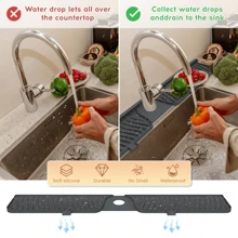 30 英寸升级版硅胶水龙头防溅板 - 多功能厨房水槽和浴室集水垫带排水设计，适用于干燥台面 - 厨房配件