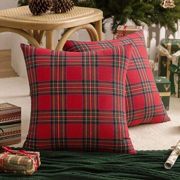 1pc Soft Plaid Back Decorative Throw Pillow Cover, Birthday Party, Valentine's Day, Wedding Decor Gift
