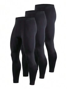 Jambiere sport de culoare solidă pentru bărbați, 3 piese, uscare rapidă activă, elasticitate ridicată, pantaloni strânși sport respirabili, potriviti pentru antrenament de alergare în aer liber
