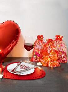 120/60/30/6件红色心形欧根纱束口袋，节日惊喜礼品袋，婚礼回礼袋，伴娘礼物，宾客回礼，珠宝收纳袋，沐浴派对回礼，单身派对礼物，糖果礼品网眼束口袋，适用于节日、婚礼、浪漫惊喜 - 紅色鏤空愛心網袋 - 查看 6