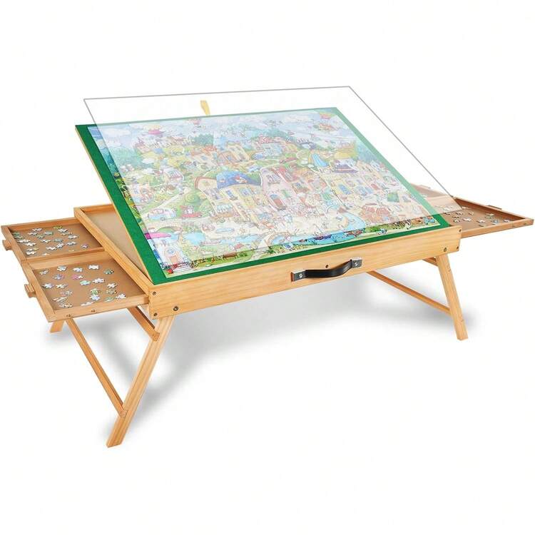 ALL4JIG 2000PCS Portable Puzzle Table With Legs, Adjustable Jigsaw Wooden Puzzle Board With 4 Drawers & Cover Birthday Gift For Mom, 3-Tilting-Angle Jigsaw Puzzle Table For Adults - màu nâu - Xem 8