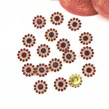 14MM Sunflower Hand Sewn Rhinestone 50Pcs/Pack Shiny Handmade Glass Sewing Crystal Sewing On Decorative Beads Flat Back Gold Base With Holes Gem DIY Accessories Needle And Thread Materials Sew On Stones Strass Beads Used For Decorating Clothes, Dress, Bags, Shoes, Brooches , Earrings, Handicrafts - Red - View 8