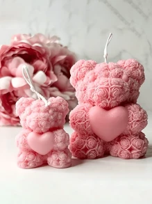 1 pieza Vela aromática en forma de oso de rosas hecha a mano DIY, decoración creativa para el dormitorio. Regalo del día de San Valentín, cumpleaños, graduación