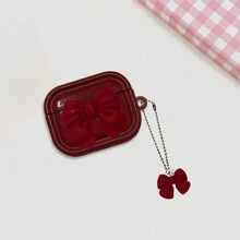 Burgundy 3D Bow Design Protective Case Compatible With Airpods 3 Wireless Bluetooth Earphones - Multicolor - View 12