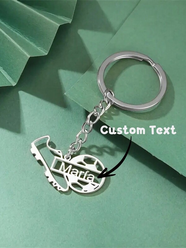 1PC Custom Engraved Football Shoe Keychain - Gold Stainless Steel, Personalized Surname Charm, Ideal Gift For Sports Lovers And Birthday Celebrations, Football Accessories, Club Keychain, Engraved,Stainless,Colorful,Cute,Adorable,Funny,Kawaii,Y2K,Stylish,Unisex,Casual,Custom,Personalized,Unique,Customized,Ideal Gifts For Him,Ideal Gifts For Her,Her,Boyfriend,Girlfriend,Family,Friends,Travel Accessories,Travel Accessories,Chic Autumn,Apparel Accessories,Customized Keychains & Accessories