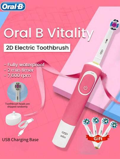 Oral-B Oral BD100 Elektrische Zahnbürste mit kleinem runden Bürstenkopf und 4 Bürstenköpfen, Timer, 7600 U/min Querbewegung, Tiefenreinigung, Zahnaufhellung, Zahnbürste für Ramadan