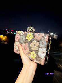 Unique Peacock Metal Sequin Embroidered Floral Evening Clutch Bag, Elegant And Exquisite Fashion Ladies Handbag With Metal Chain, Suitable For Party, Wedding, Prom