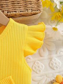 Baby Mädchen Kleid mit Blume Muster, Rundhalsausschnitt, Rüschenärmeln und Stirnband, süß und stilvoll