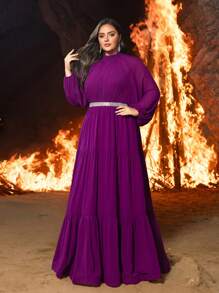 Faeriesty 加大码优雅长袖水钻腰带雪纺正式派对晚礼服、婚礼宾客礼服