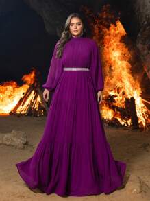 Faeriesty 加大码优雅长袖水钻腰带雪纺正式派对晚礼服、婚礼宾客礼服