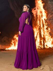 Faeriesty 加大码优雅长袖水钻腰带雪纺正式派对晚礼服、婚礼宾客礼服