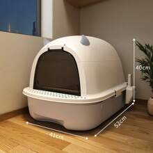 Large Cat Litter Box Cat Pan Drawer Anti-Splashing Cat Potty Tray Self Cleaning - Grey - View 7