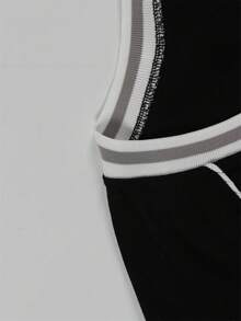 夏季 Y2K 字母条纹印花篮球 T 恤女式休闲 V 领半袖宽松上衣街头时尚 T 恤 - 黑色 - 查看 6