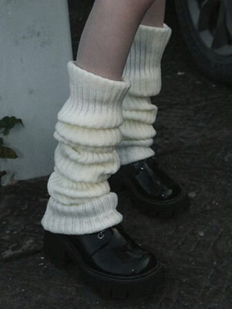 1/2 paire de jambières décoratives et chaudes à rayures verticales unies pour femmes, convient pour le printemps, l'automne et l'hiver