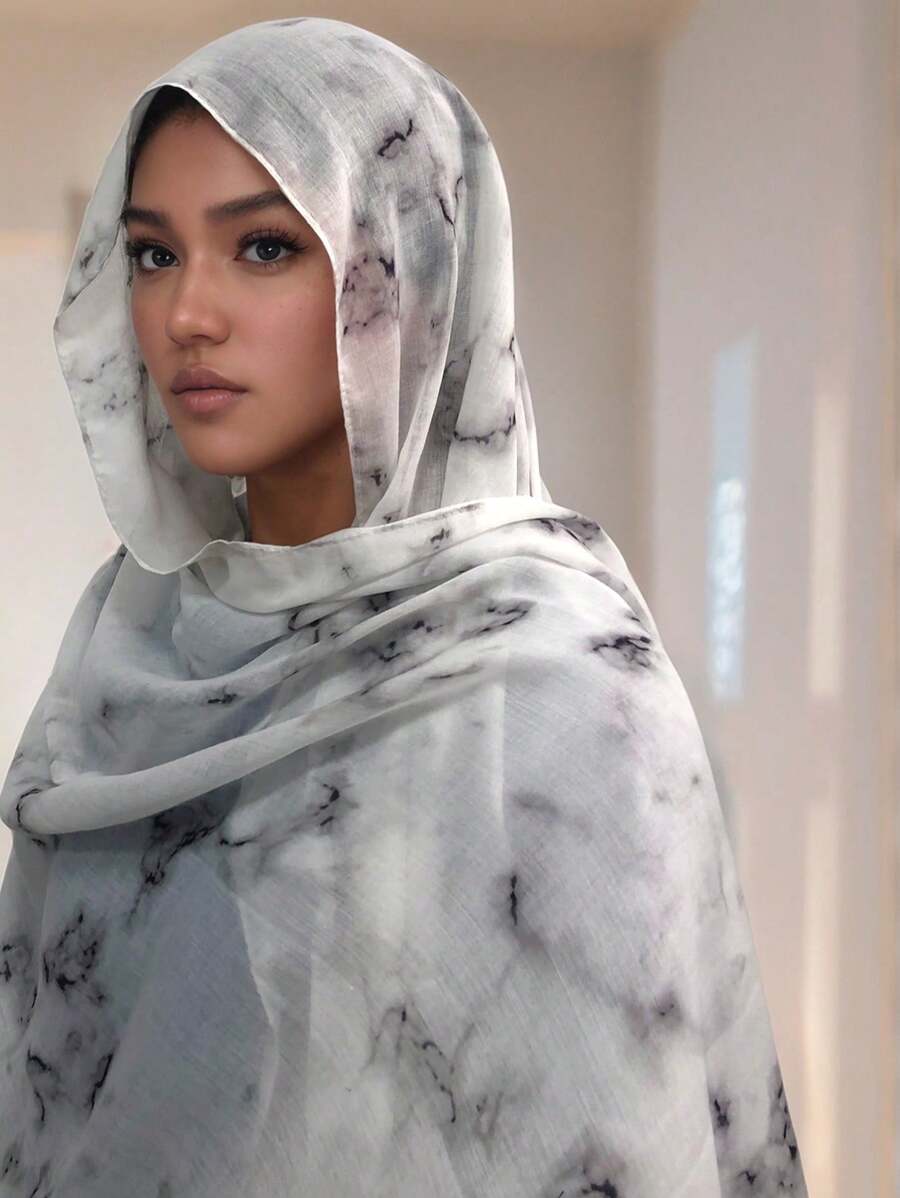 1 件波西米亚风格水彩花卉印花搭配渐变色大理石与星星和月亮装饰透气防风防晒女士头巾头巾适合秋冬季适合节日祈祷和日常穿着 - 多色1 - 查看 1