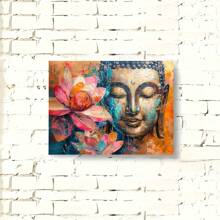 A Wood Frame Canvas Painting, Buddha Wall Art Color Zen Lotus Flower, Wall Art Deco Print Poster- 1 Piece Of Wood Framed Oil Painting (3) Thickness 2.5 Cm/ 1 Inch- Home Decoration For All Occasions - Ideal New Year, Valentine's Day, Thanksgiving, Easter, Christmas Gift , Room Decoration Aesthetic, Wall Decoration Art, Perfect Gift, Autumn And Winter Wall Decoration, Living Room Decoration, Bedroom Decoration, Kitchen Decoration, Entry Decoration, Bathroom Decoration, Direct Wall Painting, High Quality Wall Painting Poster - Multicolor - View 3