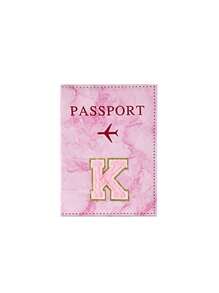 1 pieza Funda protectora de pasaporte bordada con toalla rosa con las primeras letras de la A a la Z impresas, cartera de pasaporte para mujer y hombre, estilo vintage de negocios, funda de pasaporte y tarjetero multifunción de PU para viaje en avión y accesorios de viaje - Rosa - Ver 33