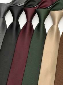 1 pieza Corbata casual y de negocios de unicolor de poliéster, a cuadros pequeños en color burdeos y negro, unisex, para todas las estaciones para hombres - Multicolor - Ver 10