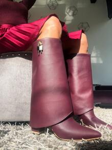BOTAS DE MUJER BOTAS LARGAS BOTAS TINTO CON DOBLE CAPA AL PISO Y ADORNO DE CANDADO - Burdeos - Ver 1